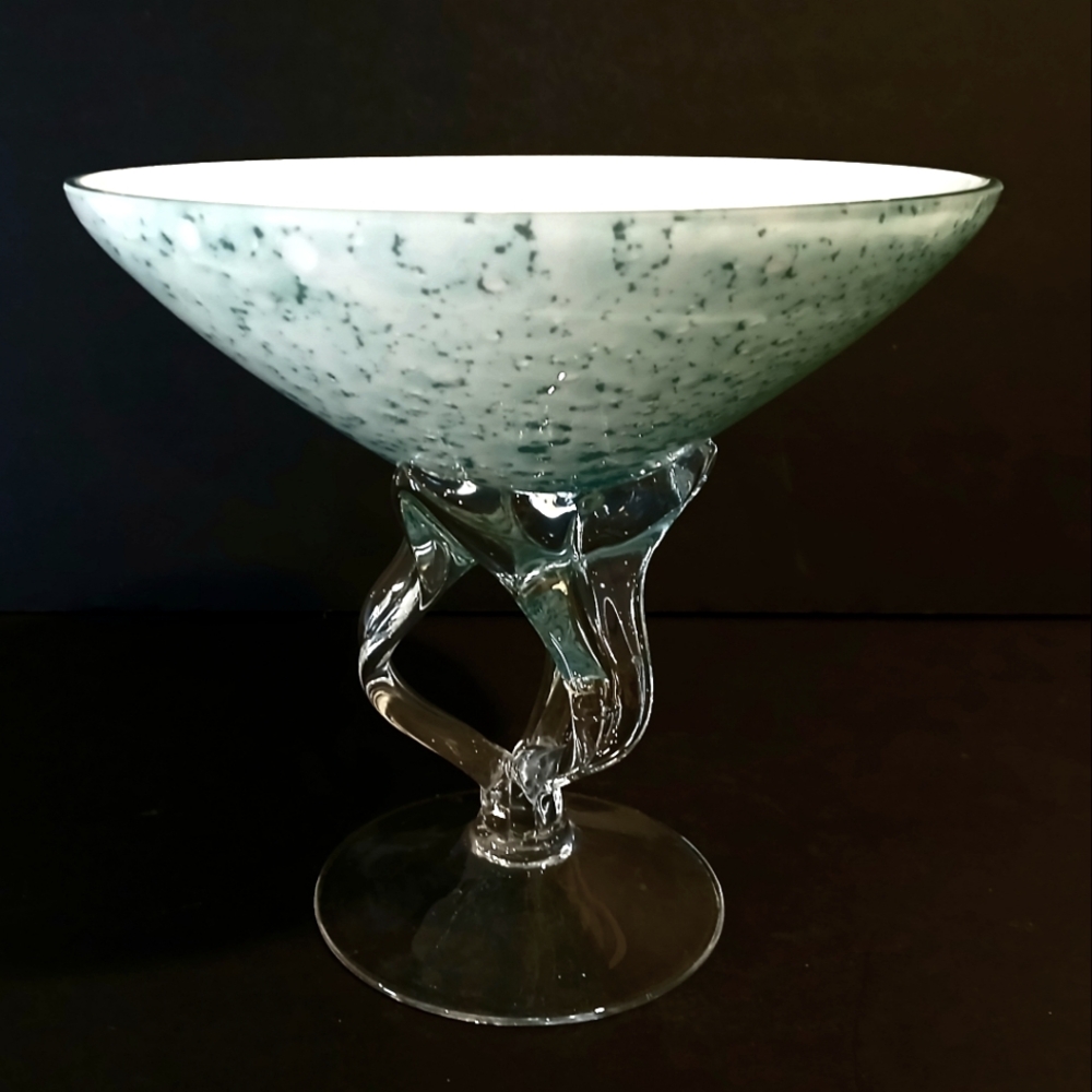 Elegant Collectible Green and White Art Glass Bowl